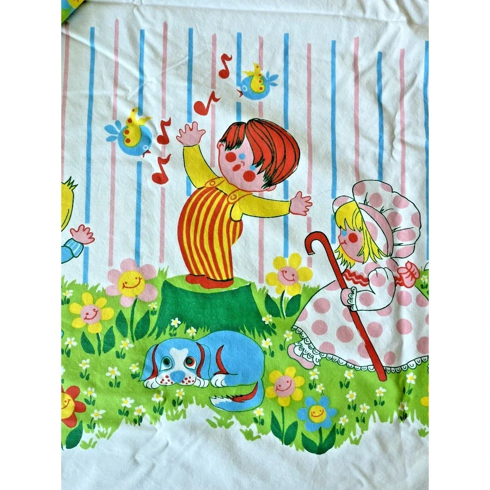 Vintage Smooth Perma Prest Twin Flat Sheet Kids Mother Goose Nursery Rhymes‎